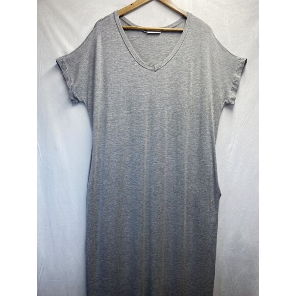 Reborn Dresses & Skirts - Reborn J V-Neck Short Sleeve Maxi Slit Dress Women Large Gray Side Pockets Used